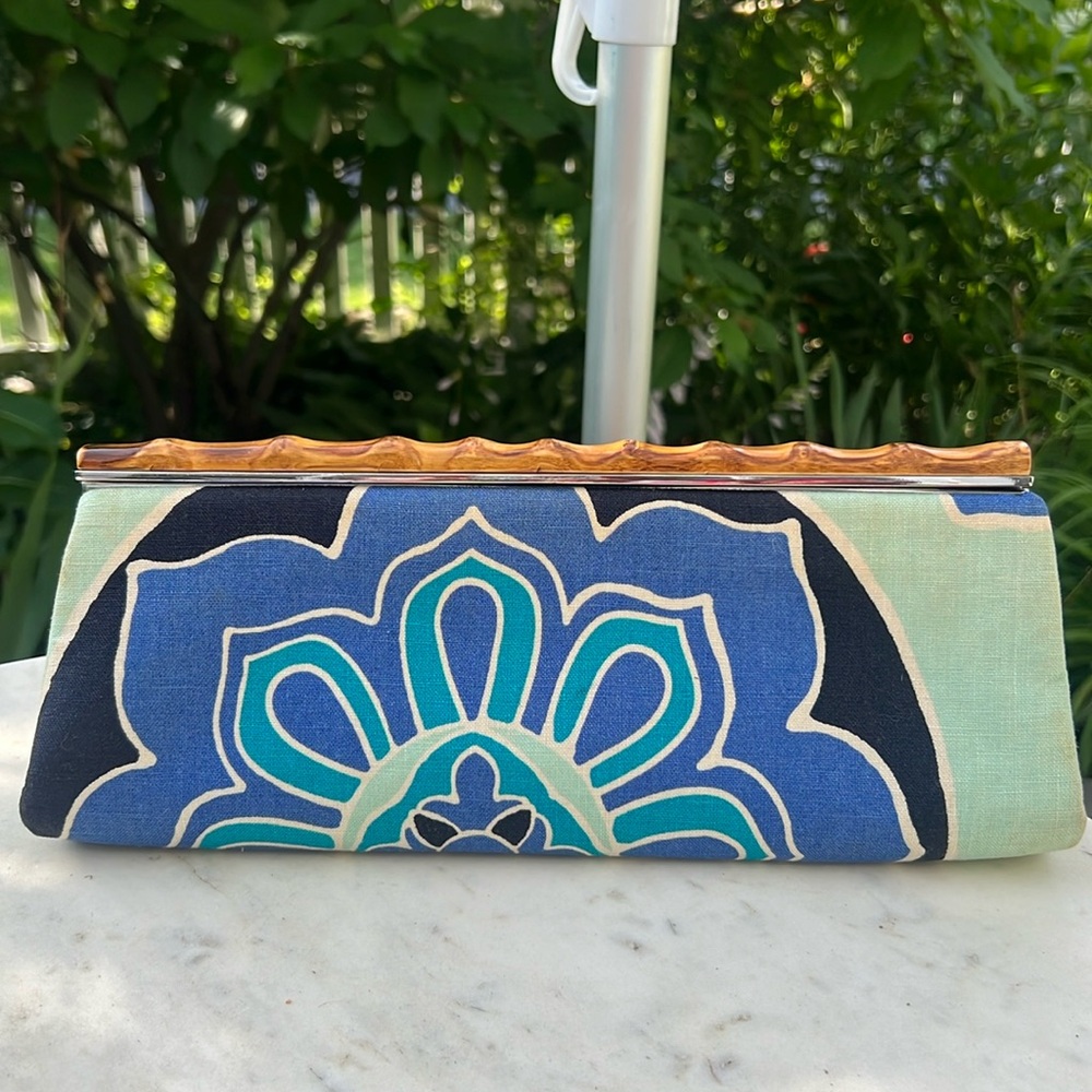 Banana Republic Bamboo Mandala Turquoise Black Navy Cotton Clutch- cool!